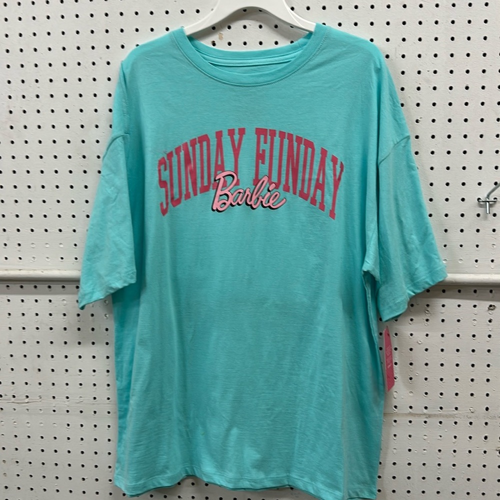 Barbie Teal Short Sleeve Tee with Pink 'Sunday Funday' Script
